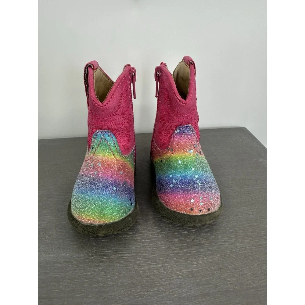 Roper Rainbow Pink Boots  Rubber Bottoms‎ Infant Girl Size 2 Zipper